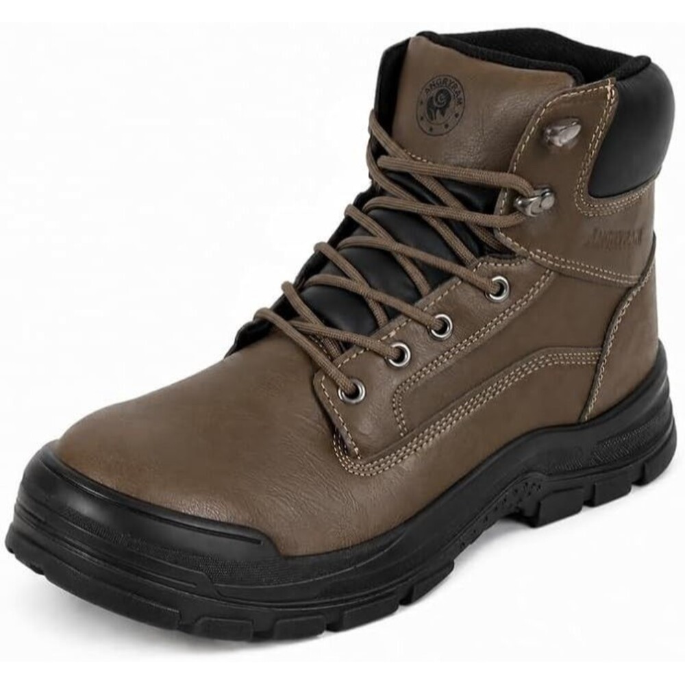Angry Ram Steel Toe Men's Work Boots Brown Lace Up Rubber Outsole Waterproof  11